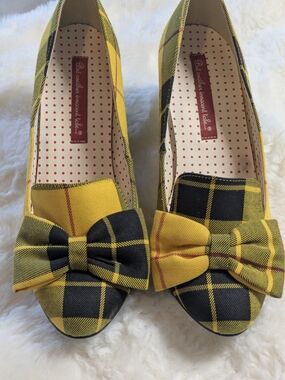 But Another Innocent Tale Yellow Plaid Bow Heels Tartan Preppy Clueless Style